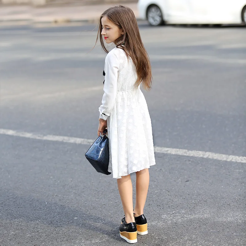 Princess Little Girls Dress White Lace Long Sleeve Fall size 6 7 8 9 10 11 12 14 years Teenage Clothing Kids Winter | Детская одежда и