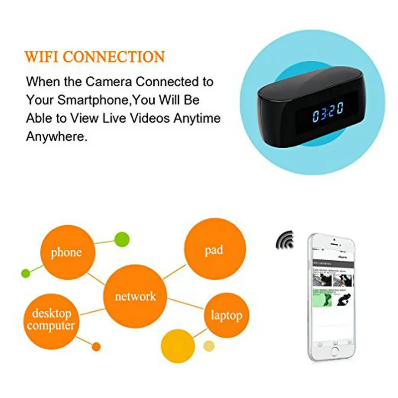 HD 1080P Wifi камера с дисплеем времени электронные часы DV видеокамера P2P Обнаружение