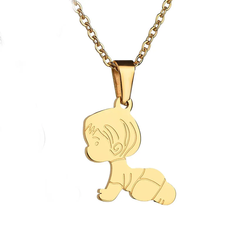 Eleple Cartoon Crawling Baby Boy Girl Necklaces for Women Men Stainless Steel Fashion Gifts Jewelry Pendant Necklace S-N587 | Украшения и