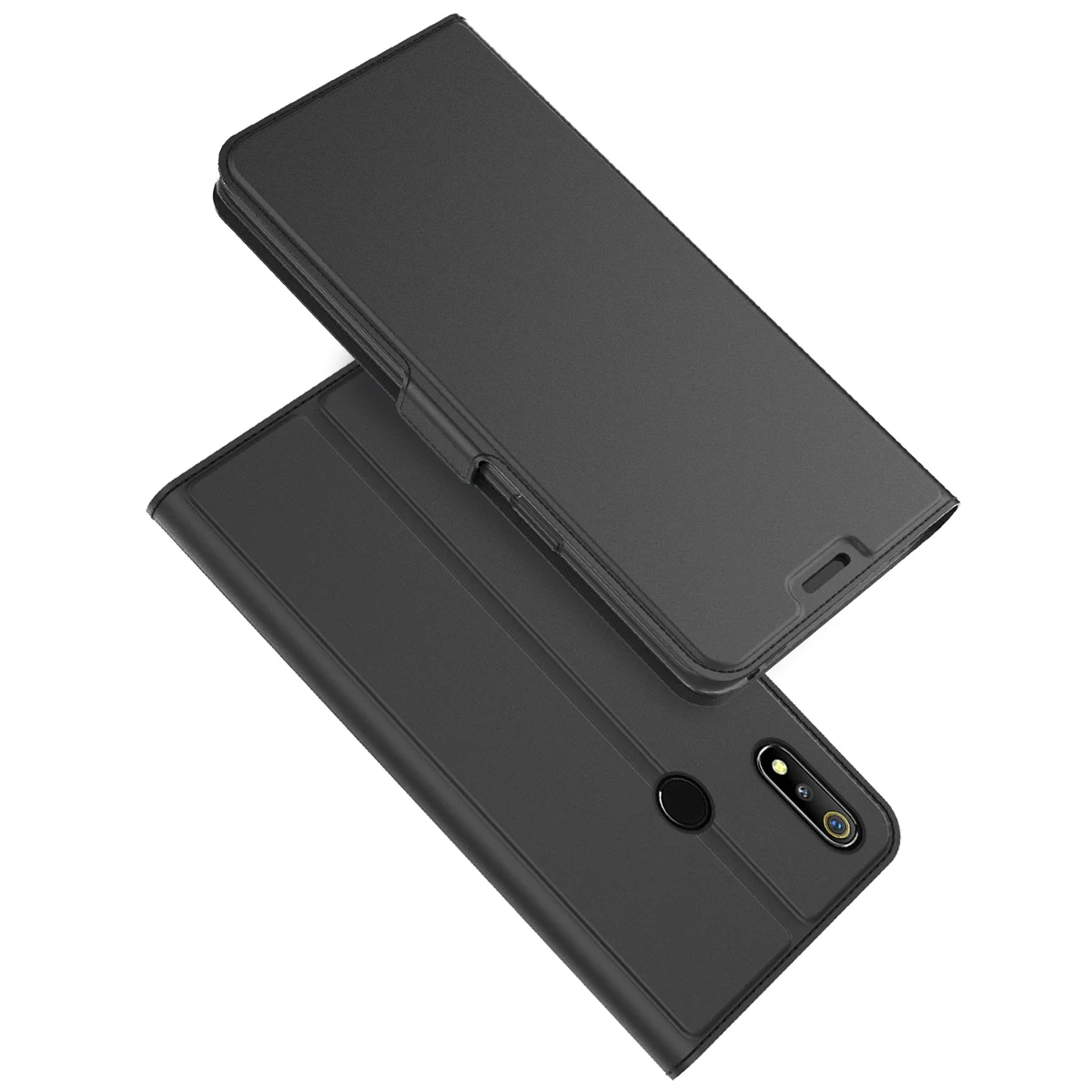 Черный Чехол из искусственной кожи чехол для Oppo Realme 3 OPPO F11 Pro с откидной крышкой и подставкой противоударный защитный чехол с держателями карт и магнитной пряжкой - Цвет: Черный