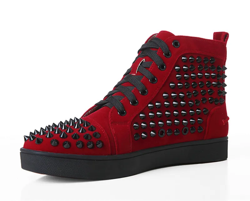 as pic SHOOEGLE/большие размеры 39-47; chaussure homme; мужские замшевые стильные кроссовки с шипами; мужская обувь с высоким берцем; ботильоны на платформе с заклепками; цвет красный, синий - Цвет: as pic