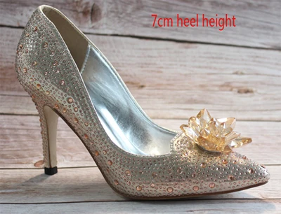 champagne 7cm heel Г., новые блестящие стразы, обувь Золушки на высоком каблуке женские туфли-лодочки женские свадебные туфли с острым носком, украшенные кристаллами zapatos mujer - Цвет: champagne 7cm heel