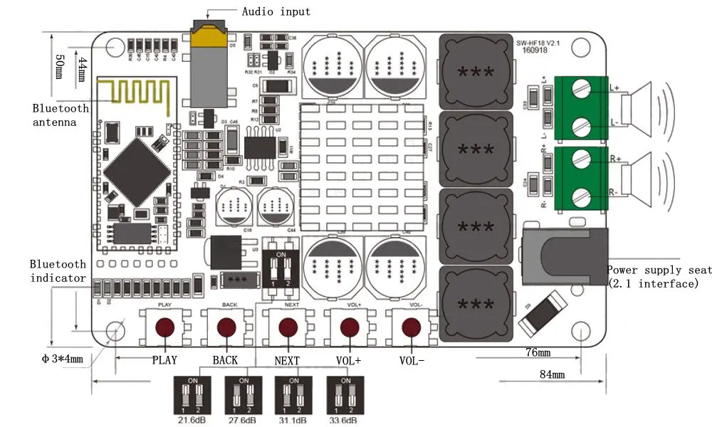 LEORY 50 Вт+ 50 Вт TDA7492 CSR8635 Беспроводной bluetooth 4,0 приемник аудио Плата усилителя NE5532 предусилитель DC 8-алюминиевая крышка, 25В