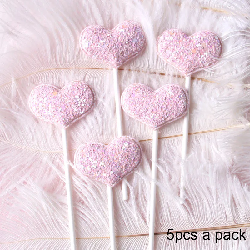pink heart 5 шт./компл. девушка Боби с днем рождения флажки для торта Звезда сердце корона для детский душ вечерние декор для выпечки торта поставки синий розовый - Цвет: pink heart