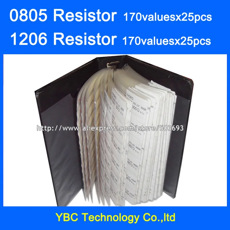 0805 SMD Resistor 0R~20M 1% 170valuesx25pcs=4250pcs & 1206 Resistor 170valuesX25pcs=4250pcs 0R~10M Sample Book