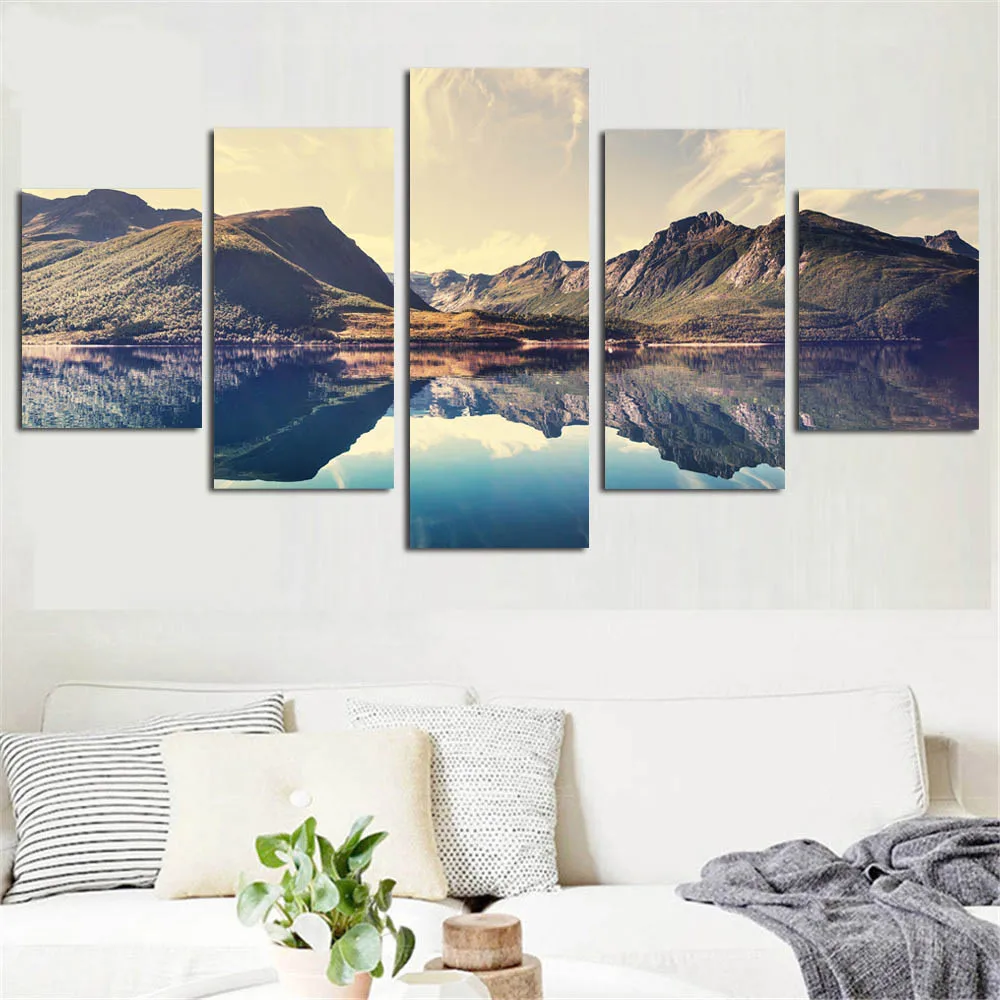 5 шт. комбинированный Пейзаж Плакат морской пейзаж холст искусство печать картина горы озеро Настенная