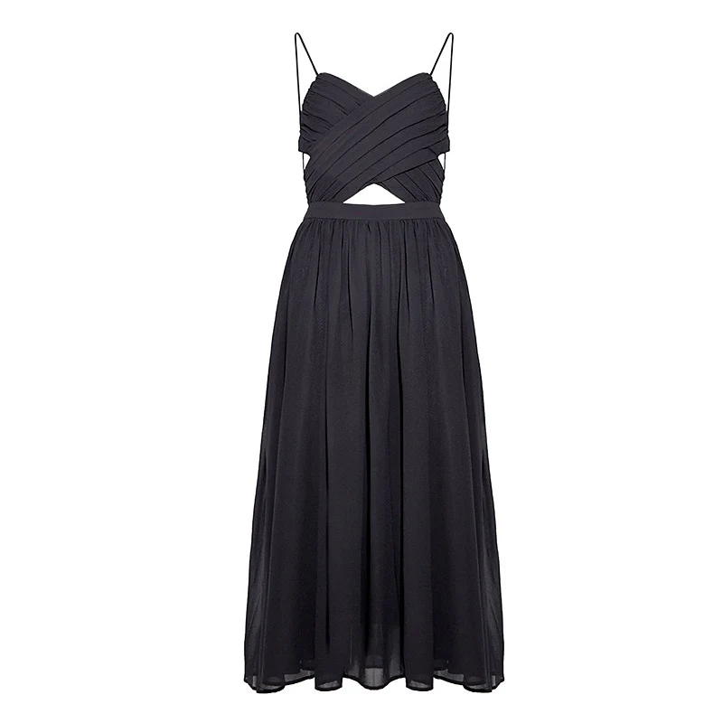 Summer dress women black sexy backless strap long dresses ladies sleeveless chiffon high waist slim thin female ZD2151 | Женская одежда
