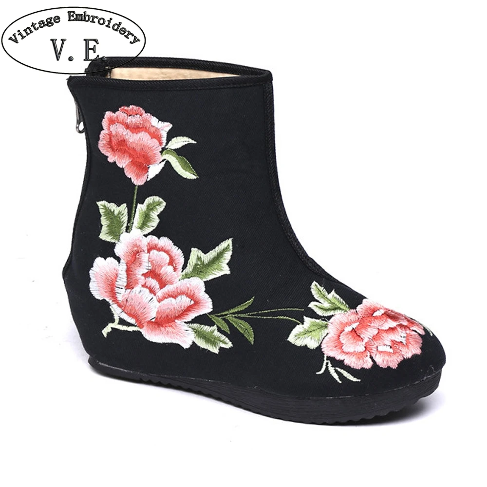 Винтажные повседневные ботинки средней высоты с вышивкой botas femininas De Inverno женские