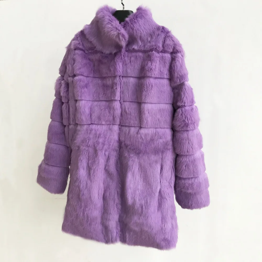 Новинка 2019 стильное модное пальто из натурального кроличьего меха со стоячим
