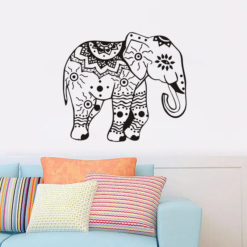 Наклейка на стену в виде слона с цветочным рисунком | Наклейки для стен