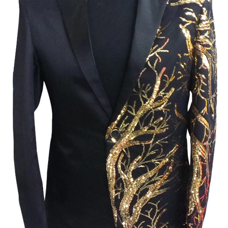 Мужские блейзеры с блестками мужской пиджак певец DJ рок танцор черный золотой