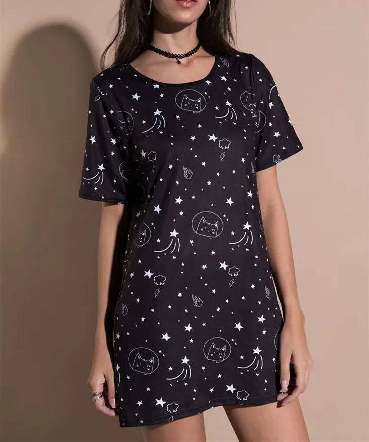 Летнее новое черное молочное шелковое мини платье с короткими рукавами и круглым