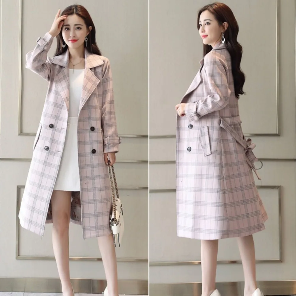 Для женщин осень длинное пальто повседневное Дамы Винтаж Верхняя одежда поясом