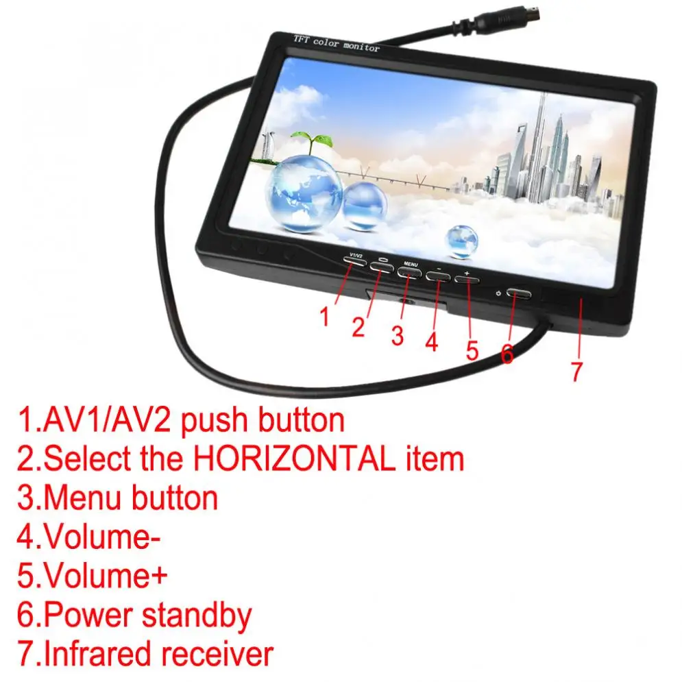 

7 Inch TFT LCD Color 800 x 480 Resolution Car Rear View Monitor Headrest DVD VCR Monitor Auto Car Vehicle Parking Monitor