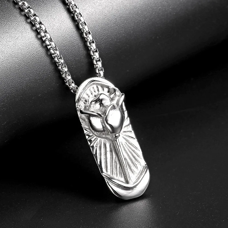 New Fashion Man Jewelry Rose Flower Pattern Pendant Necklace Silver Color Stainless Steel Chain Men Punk Simple For | Украшения и