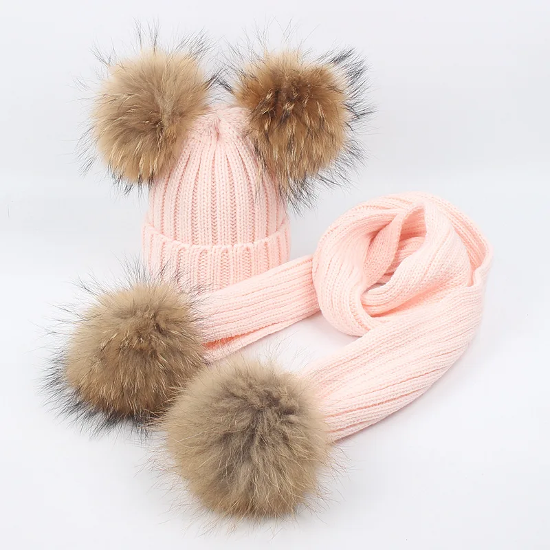 Kids Ages 2-14 Hat and Scarf Set Warm Chunky Thick Stretchy Knit Beanie Pom |