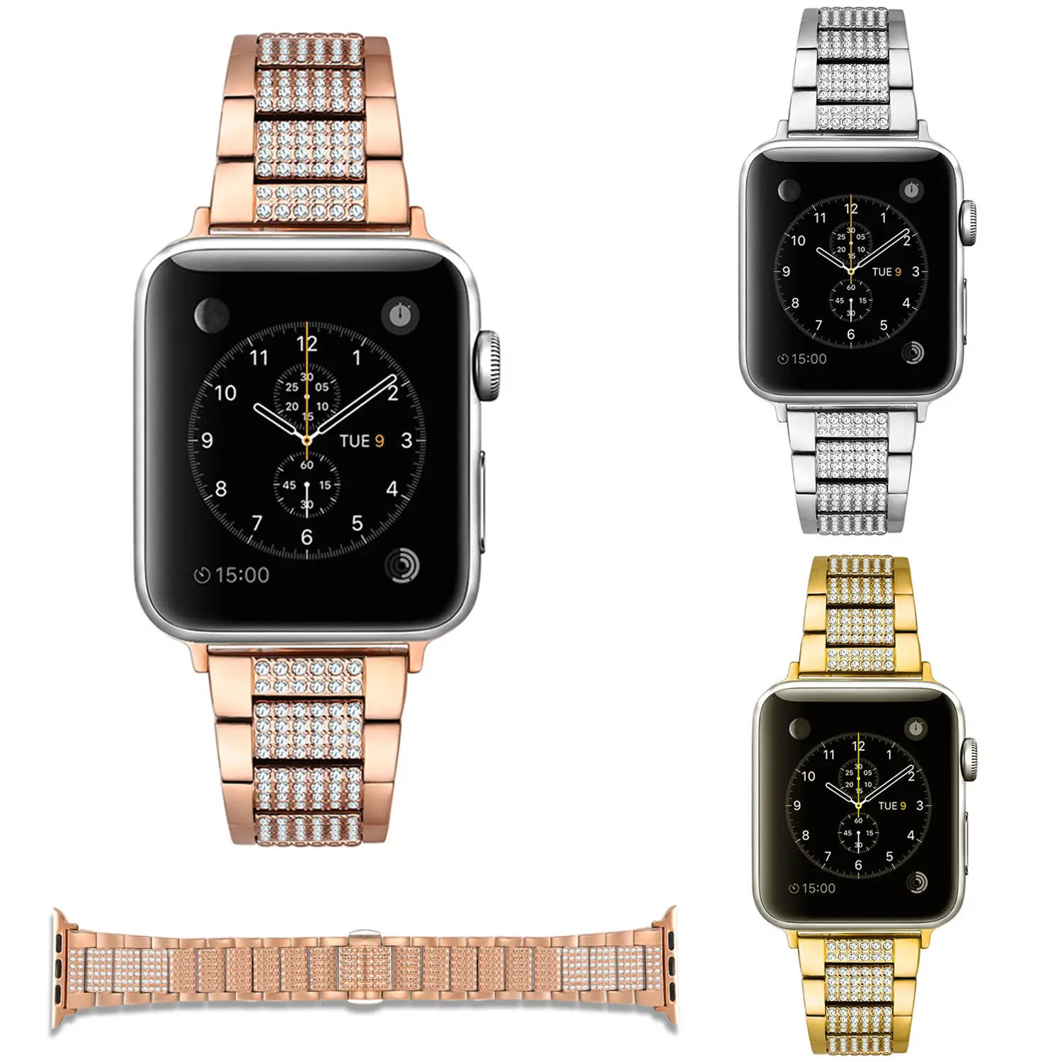 Сверкающие Стразы 3Z для Apple Watch Series 3 2 1 ремешок из нержавеющей стали iWatch 42 мм 38