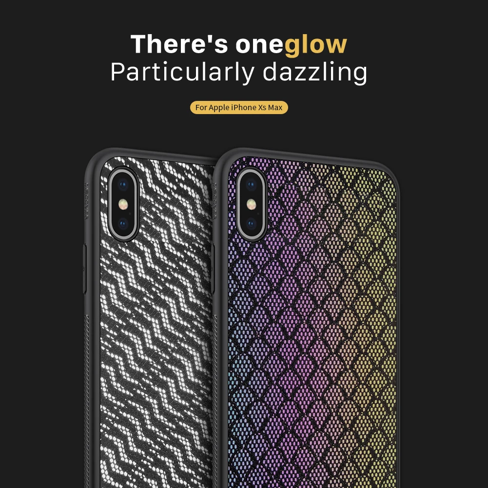 NILLKIN Case for Apple iPhone Xs Max Woven Polyester Mesh Shell Colored Glitter Holographic Gradient Reflective Black Cover |
