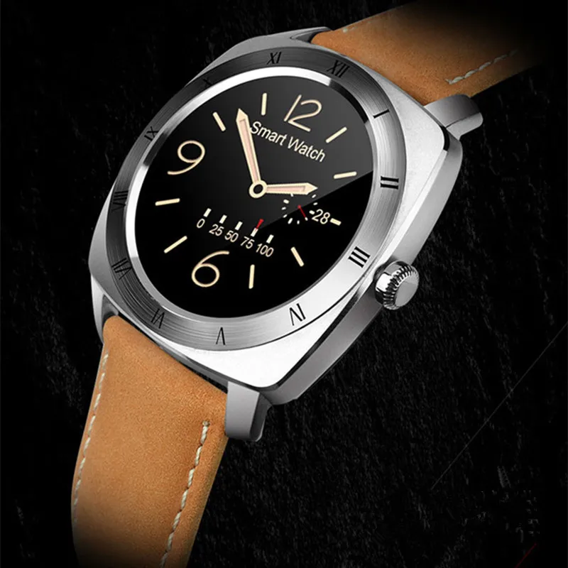 Bluetooth Смарт часы телефон с кожаным ремешком мужские умные Шагомер удаленной