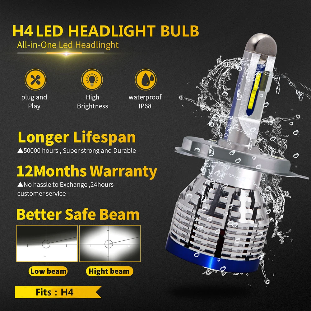 2 шт. 60 Вт H4 светодиодный Автомобильные фары 8000LM H7 H1 9005 H11 H8 H9 HB1 HB3 9006 H16JP фар