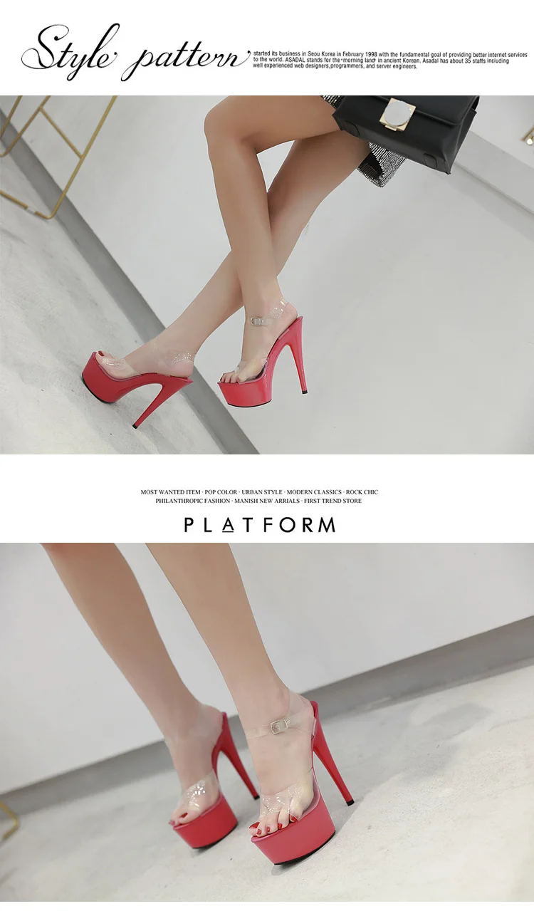 Summer 6 Color Red White Black Sandals Women Platform Shoes Sexy Nightclubs T Stage Shows High Heels 15cm Plus-size 34-41