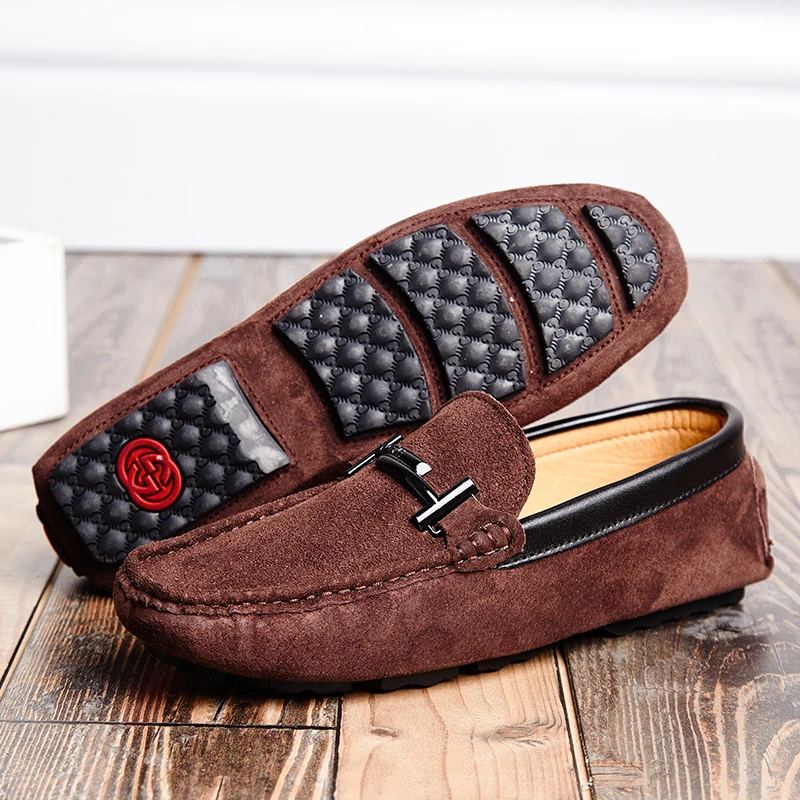 Men Shoes Loafers Casual Slip On Loafer Fur Moccasins Suede Size 6.5-10 Luxury Genuine Leather Driving | Обувь