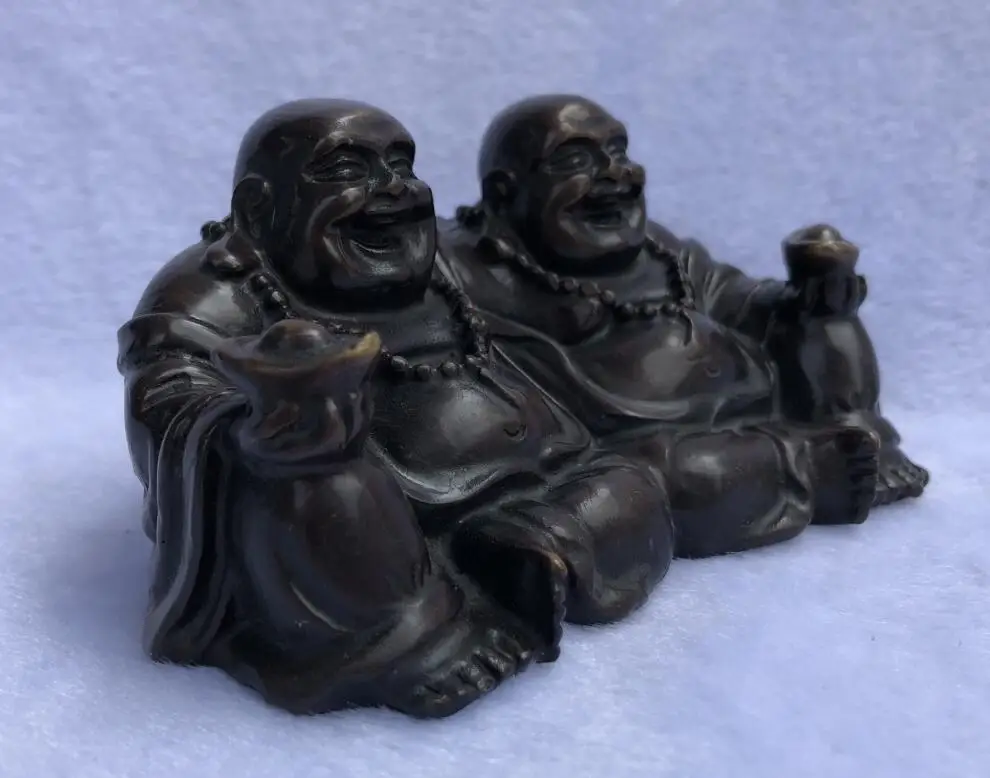 Brass auspicious Buddha Maitreya double Feng Shui crafts furnishings ornaments | Дом и сад