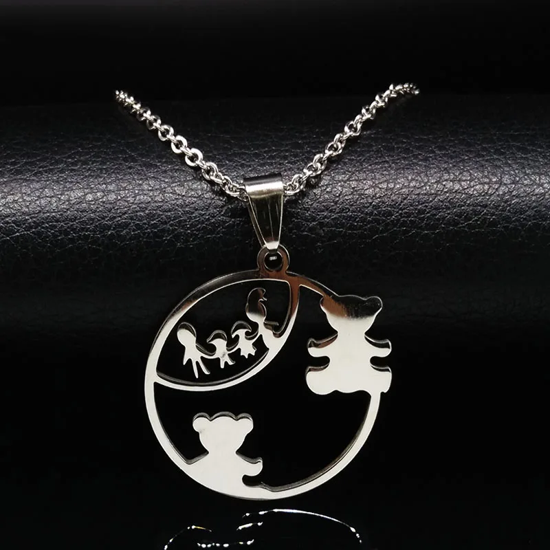 Женские ожерелья из нержавеющей стали с медведем MAMA Серебряное колье