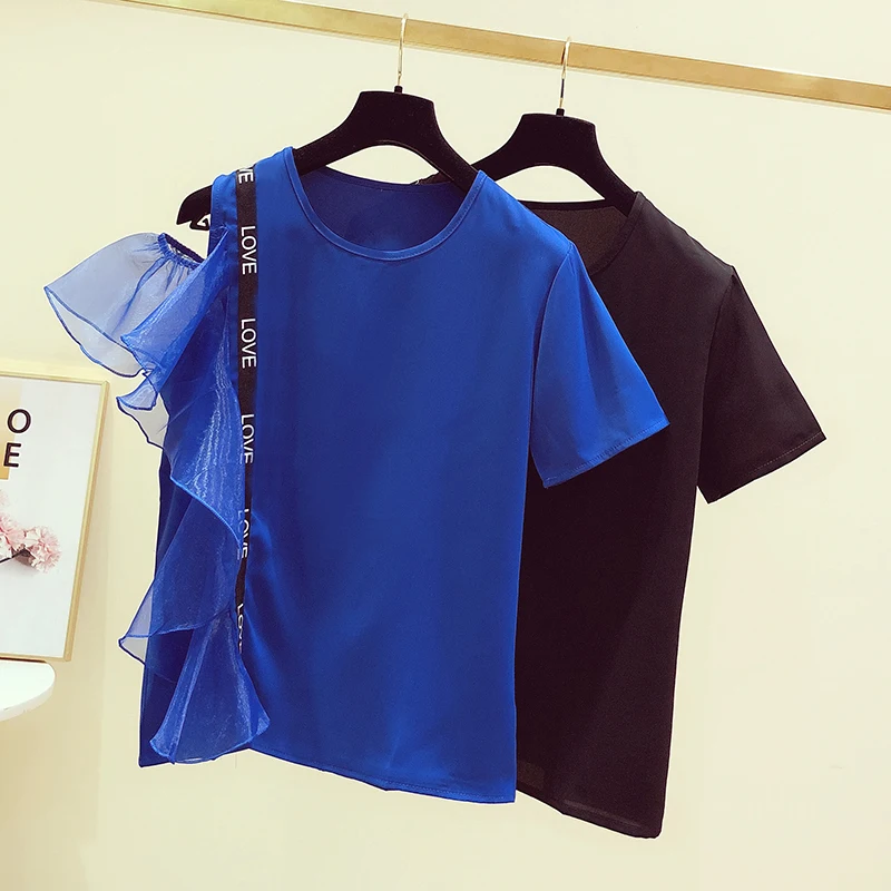 Футболка женская с коротким рукавом синяя летняя 2019|Футболки| |