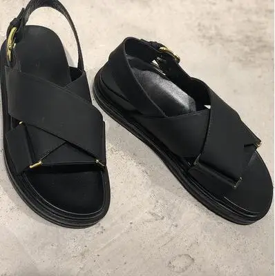 nubuck black Vienantin/Новое поступление; женские босоножки из натуральной кожи; обувь на плоской платформе с перекрестным ремешком; сандалии в римском стиле; цвет розовый, белый - Цвет: nubuck black