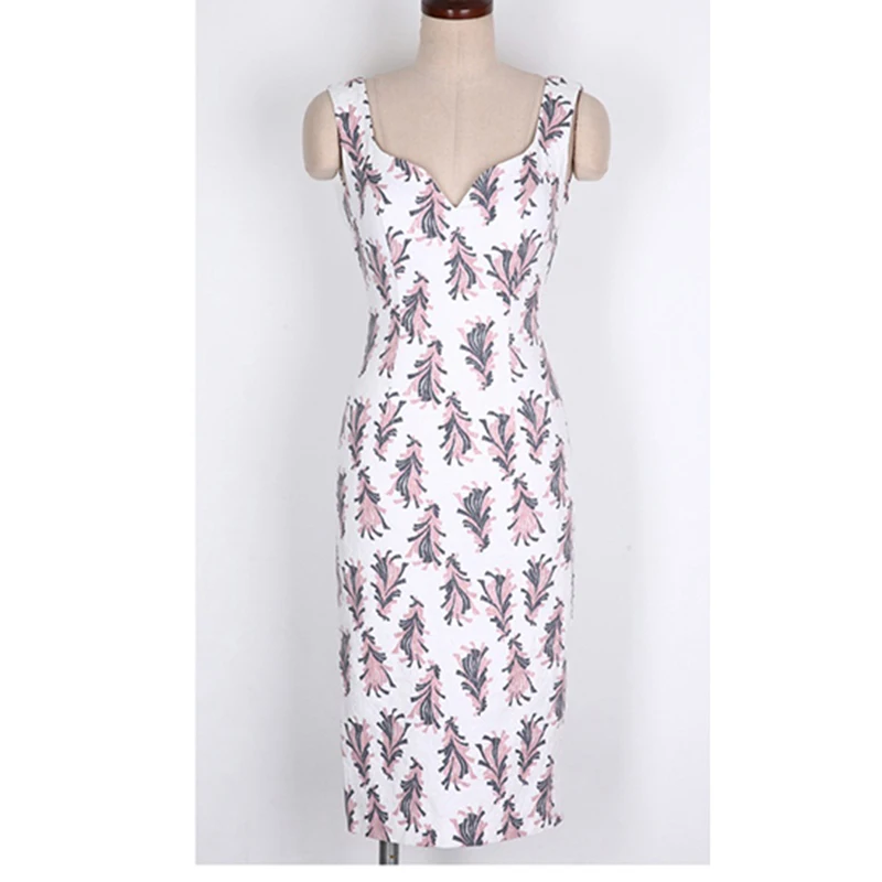 Женское платье с принтом без рукавов открытой спиной и бантом средней длины
