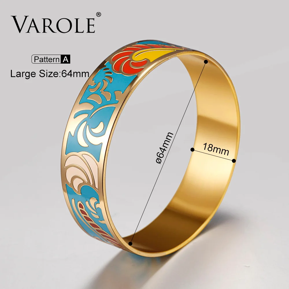 Pattern A 64mm VAROLE 18 мм широкий цветок индивидуальный дизайн Эмаль Браслеты и браслеты для женщин ювелирные изделия браслет женский Pulseiras - Окраска металла: Pattern A 64mm