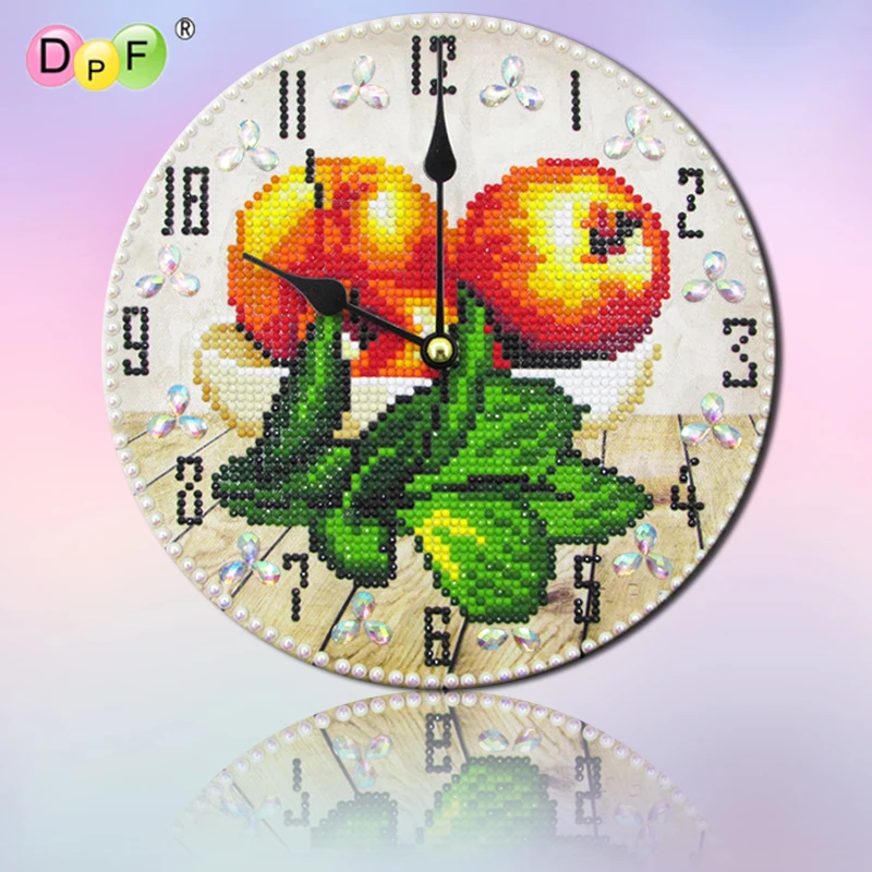 DPF 5D круглая алмазная вышивка настенные часы желтые фрукты живопись крестиком
