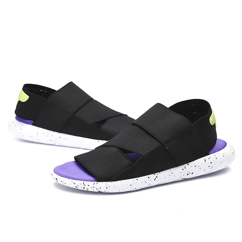 UNN/летние мужские сандалии; модные пляжные черные шлепанцы на плоской подошве; мягкая эластичная ткань; Мужская Уличная обувь