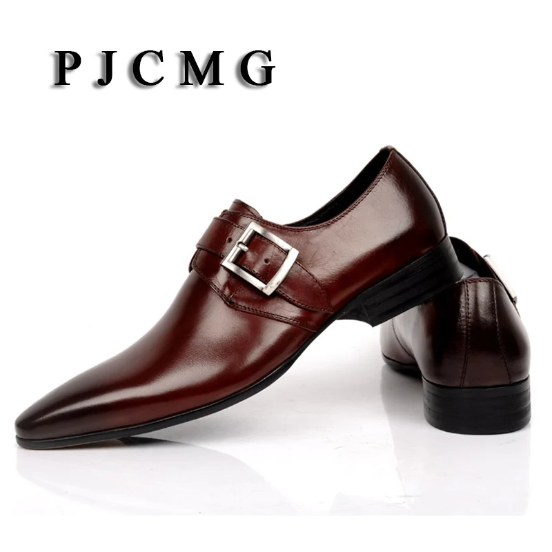 Мужская деловая обувь PJCMG модная из натуральной кожи с острым носком для офиса