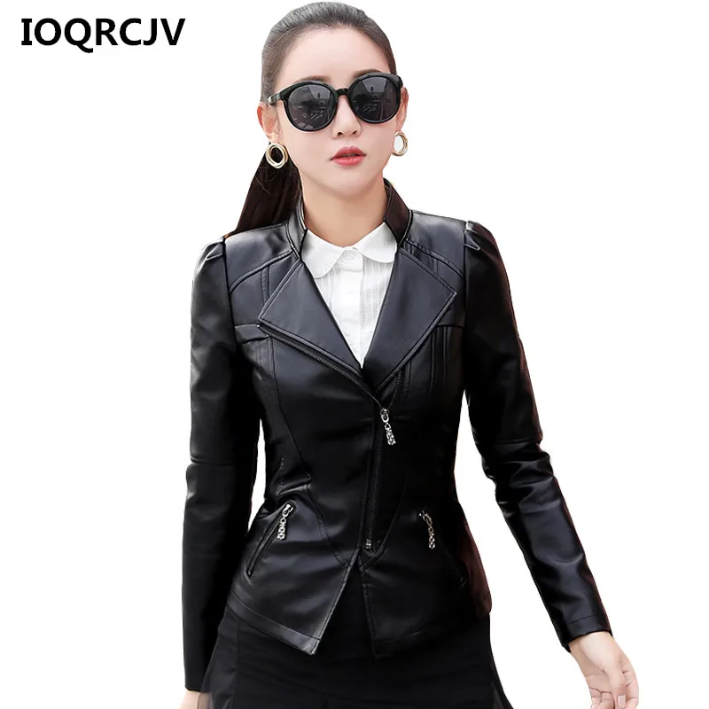 

Autumn Pu Leather Jacket Women Slim Black Motorcycle Coat Short Faux Leather Biker Jacket Large Size Soft Jacket Female 6XL R338