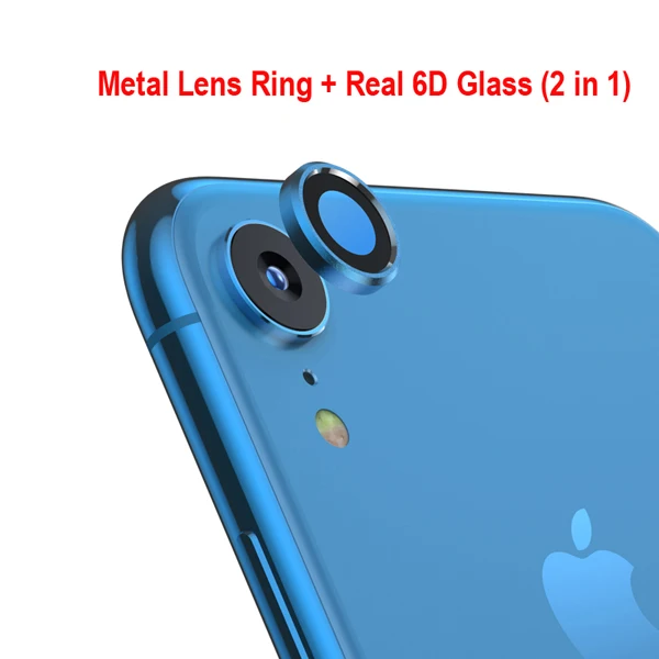 Blue with 6D Glass Задняя крышка для объектива камеры, Защита экрана для iPhone XR 6D, пленка из закаленного стекла+ Металлическая задняя крышка для объектива, защитное кольцо, чехол, аксессуары - Цвет: Blue with 6D Glass