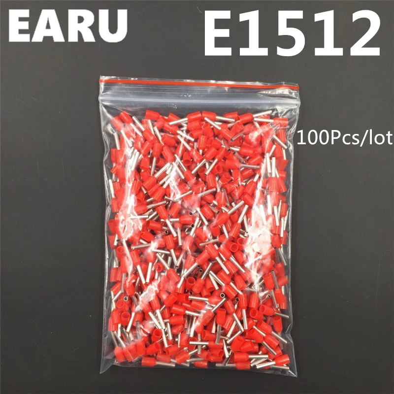 

100Pcs E1512 Tube Insulating Insulated Terminal 1.5MM2 16AWG Cable Wire Connector Insulating Crimp E Black Yellow Blue Red Green