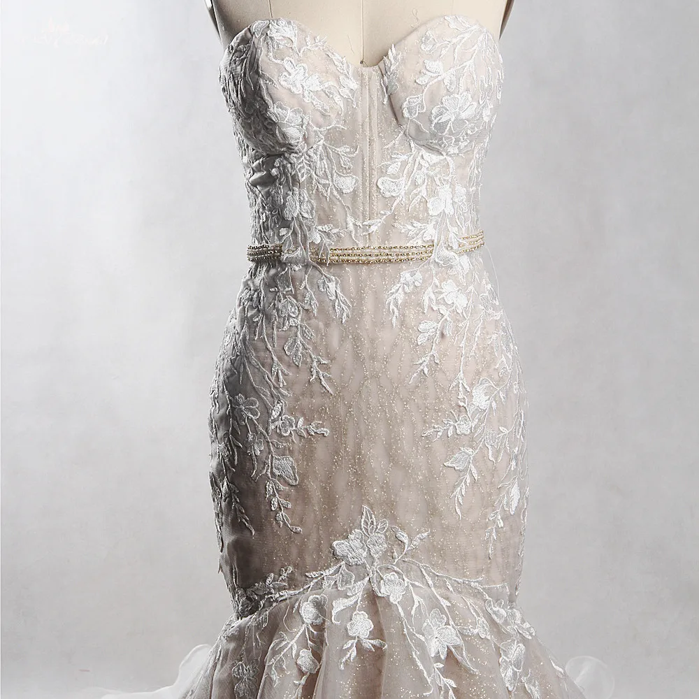 RSW1385 Yiaibridal длинный шлейф возлюбленный вырез блестит цветной золотой и слоновой кости свадебное платье Русалка