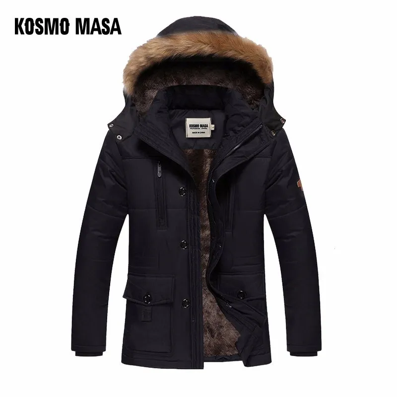 Черная длинная куртка KOSMO Mass Мужская парка с меховым капюшоном зимнее пальто 2018