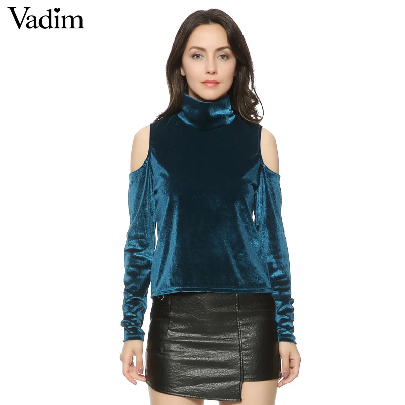 Женская блузка LT1281 с длинным рукавом Вельветовая вырезом на плечах|blouse long|slim