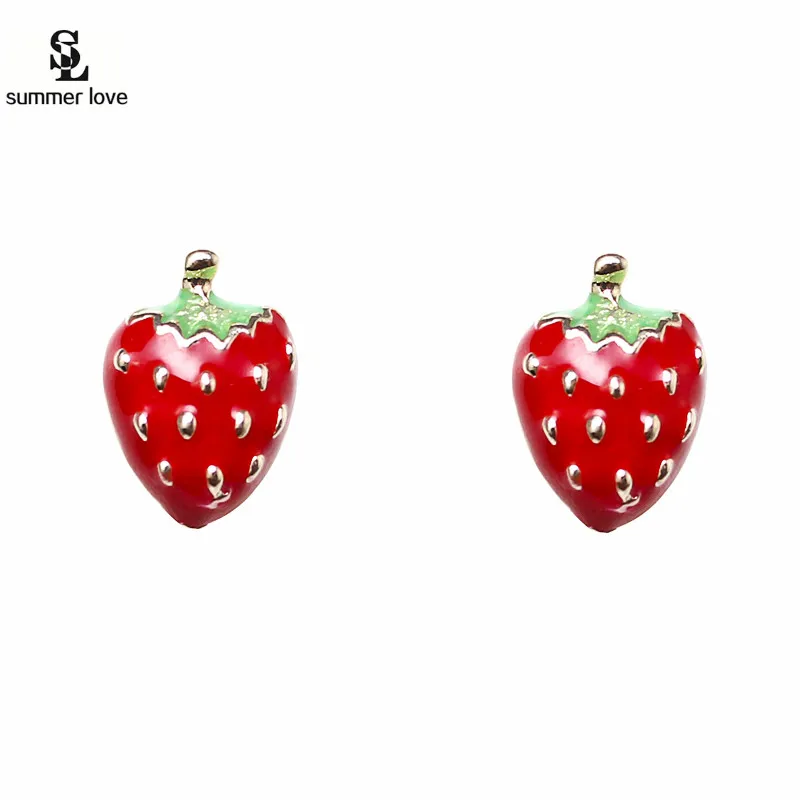Милые серьги-гвоздики в виде фруктов и клубники эмалированные серьги для