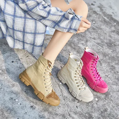 Ботинки мартинсы розовые на толстой подошве осень-зима 2018 новые женские ботинки