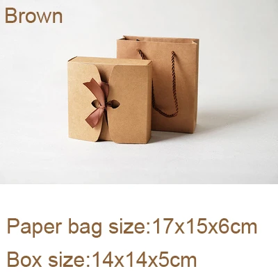 Brown 14x14x5cm Крафт-бумажная коробка с лентой и бумажный пакет DIY для свадьбы, дня рождения, рождественской вечеринки, Подарочная коробка, винтажная Ретро сумка для украшения, 10 шт./лот - Цвет: Brown 14x14x5cm