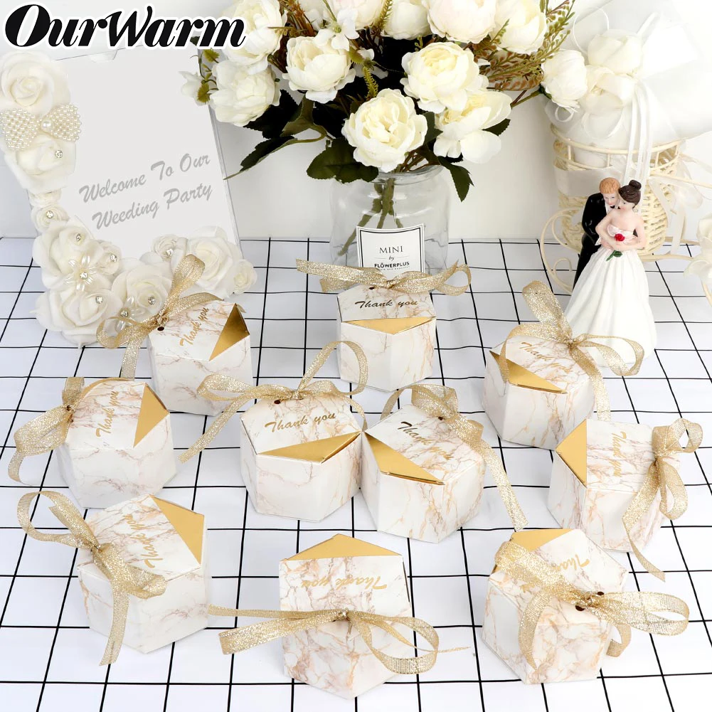 

OurWarm 10/20pcs Marbling Wedding Candy Box Thank You Box for Guest Baby Shower Birthday Gift Box Favors Event Party Supplies