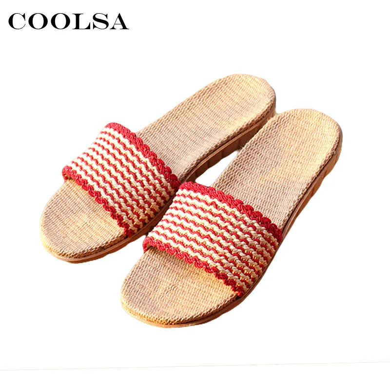 Мужские льняные шлепанцы сандалии в полоску плоская подошва Нескользящие