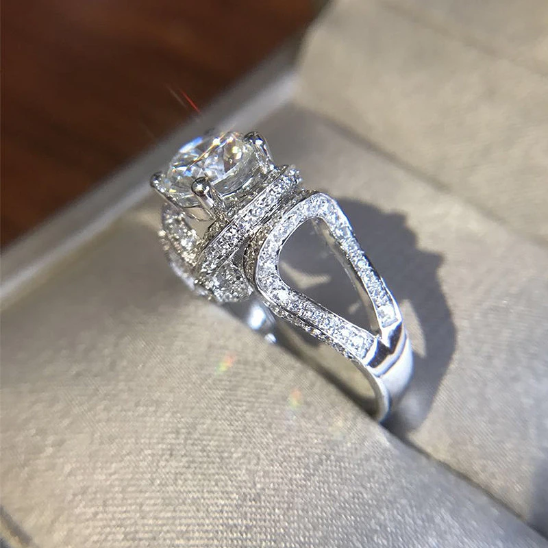 Wedding Ring Jewelry For Women DF 1CT Au750 Color Round Brilliant Cut Moissanite Halo Lab Diamond Solid 18K White Gold | Украшения и