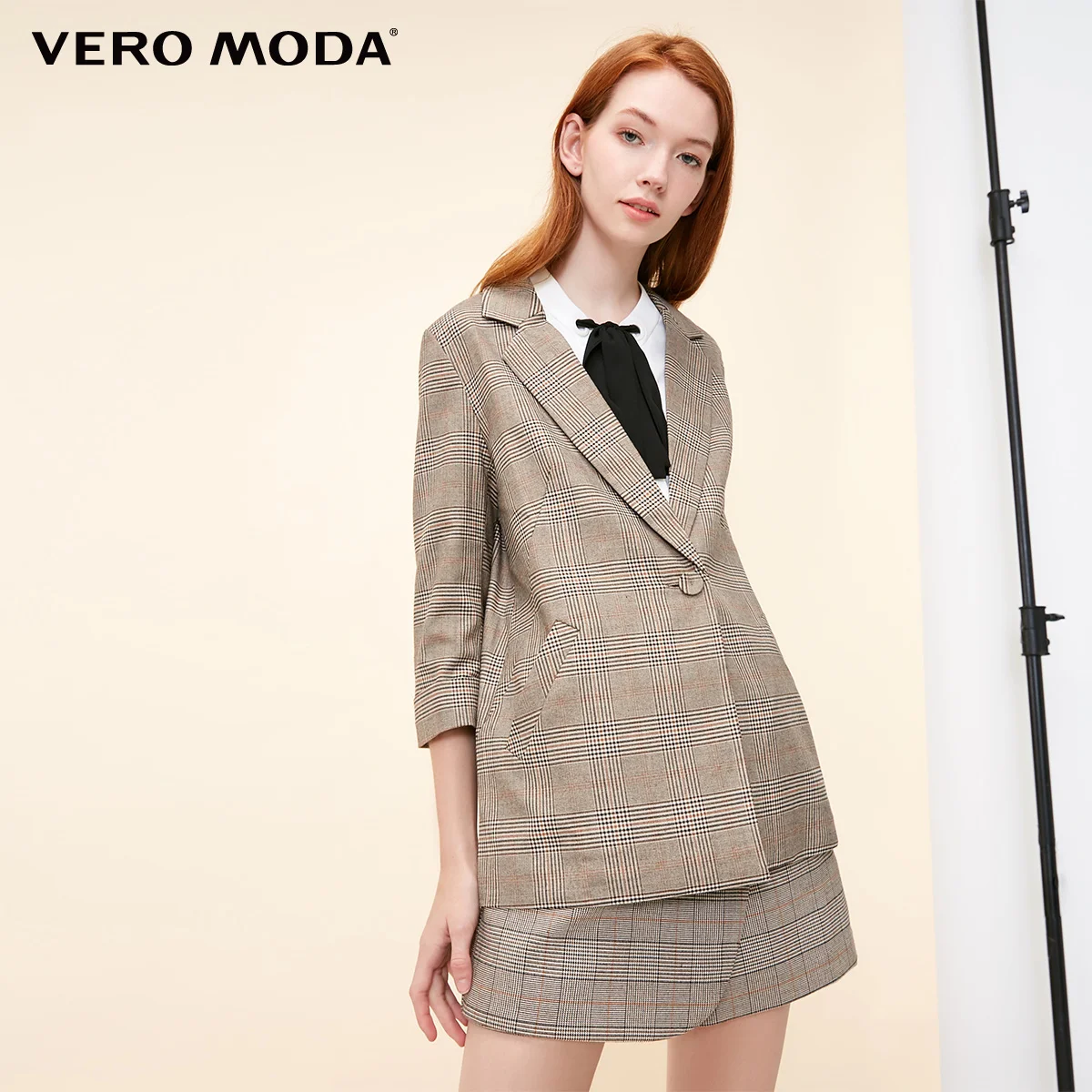 Caramel camel s Vero Moda Женская новая клетчатая с одной пуговицей 3/4 рукавами пиджак Длинный блейзер | 318308501 - Цвет: Caramel camel s