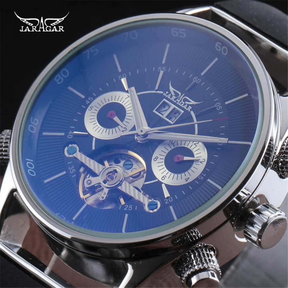 

JARAGAR Tourbillon Automatic Mechanical Men Clock Rubber Calendar Luxury Skeleton Military Watch Male Sport Wristwatches Gift