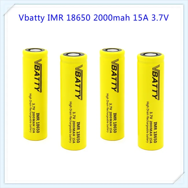 Vbatty IMR 18650 2000mah 15A 3 7 V перезаряжаемый литий ионный аккумулятор с плоским верхом (1